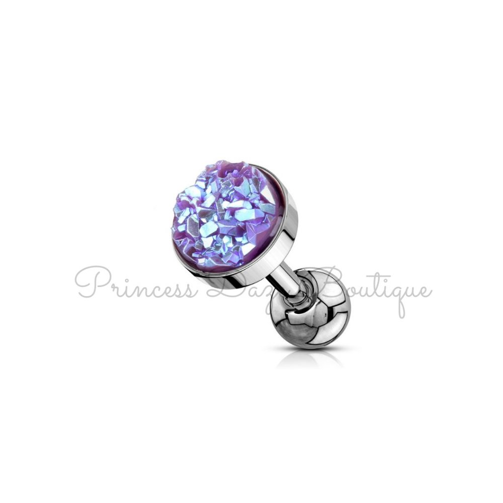 Purple Druzyβ Stone Cartilage Tragus Barbell Earring